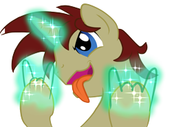 Size: 2685x1974 | Tagged: safe, artist:stewart501st, oc, oc only, pony, unicorn, devil horn (gesture), green magic, hand, magic, magic hands, male, png, simple background, solo, stallion, tongue out, transparent background