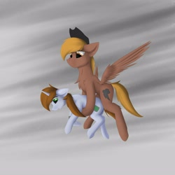 Size: 4000x4000 | Tagged: safe, artist:observerdoz, oc, oc only, oc:calamity, oc:littlepip, pegasus, pony, unicorn, fallout equestria, cowboy hat, dashite, duo, fanfic, fanfic art, female, flying, hat, hetero littlepip, hooves, horn, male, mare, misleading thumbnail, ship:piplamity, stallion, wings