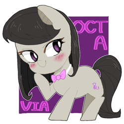 Size: 768x768 | Tagged: safe, artist:destroyer_aky, octavia melody, earth pony, pony, g4, abstract background, blushing, chibi, cute, female, mare, pixiv, solo, tavibetes