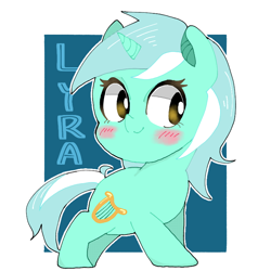 Size: 768x768 | Tagged: safe, artist:destroyer_aky, lyra heartstrings, pony, unicorn, g4, abstract background, blushing, chibi, cute, female, lyrabetes, mare, pixiv, solo