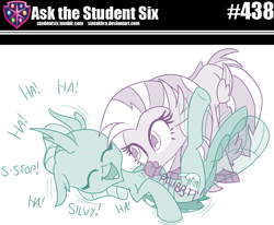 Size: 800x659 | Tagged: safe, artist:sintakhra, ocellus, silverstream, changedling, changeling, classical hippogriff, hippogriff, tumblr:studentsix, g4, adorable face, belly tickling, cuddly, cute, cuteling, cuteness overload, daaaaaaaaaaaw, diabetes, diaocelles, diastreamies, female, huggable, laughing, raspberry, sintakhra is trying to murder us, tickle torture, tickling, ticklish tummy, tummy buzz, weapons-grade cute