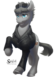 Size: 1100x1500 | Tagged: safe, artist:silentwulv, oc, oc only, earth pony, pony, clothes, jacket, male, simple background, solo, stallion, sunglasses, transparent background
