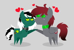 Size: 1750x1200 | Tagged: safe, artist:keyrijgg, oc, oc only, pegasus, pony, art, auction, blushing, choker, commission, couple, gray background, heart, pointy ponies, shipping, simple background, your character here