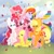 Size: 1280x1280 | Tagged: safe, artist:gummylilies, applejack, fluttershy, pinkie pie, rainbow dash, rarity, twilight sparkle, alicorn, earth pony, pegasus, pony, unicorn, g4, colored wings, confetti, cowboy hat, cute, female, hat, looking at you, mane six, mane six opening poses, mare, multicolored wings, one eye closed, open mouth, prone, smiling, twilight sparkle (alicorn), two toned wings, wings, wink