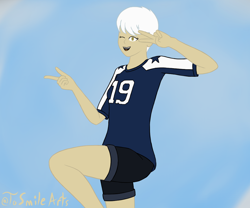 Size: 1200x1000 | Tagged: safe, artist:tosmilearts, oc, oc only, oc:sawyer, human, 1st awesome platoon, clothes, dallas cowboys, humanized, jersey, shorts, simple background, solo