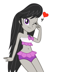 Size: 1280x1545 | Tagged: safe, artist:ponyalfonso, octavia melody, equestria girls, g4, adorasexy, belly button, clothes, cute, female, heart, looking at you, one eye closed, request, sexy, simple background, solo, swimsuit, transparent background, vector, wink
