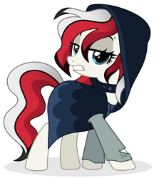 Size: 2346x2710 | Tagged: safe, artist:sonnezamayxx, oc, oc only, unnamed oc, earth pony, pony, adoptable, clothes, female, high res, hood, lidded eyes, mare, simple background, solo, white background