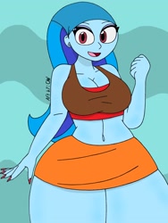 Size: 1932x2576 | Tagged: safe, artist:c_w, sonata dusk, equestria girls, g4, bandana, belly button, breasts, busty sonata dusk, cleavage, clenched fist, eyelashes, eyeshadow, lindsay, looking at you, makeup, nail polish, open mouth, plump, smiling, thighs, thunder thighs, total drama, total drama island, wide hips