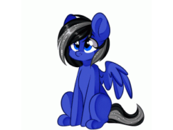 Size: 320x240 | Tagged: safe, artist:thieftea, oc, oc only, oc:driftor, pegasus, pony, animated, animated ych, black hair, blue, blue coat, blue eyes, cute, ears up, gif, grey hair, male, missing cutie mark, pegasus oc, puppy dog eyes, sitting, solo, spread wings, stallion, striped mane, striped tail, tail wag, two toned hair, two toned mane, wings