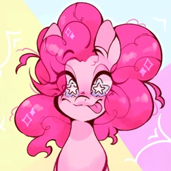 Size: 1348x1347 | Tagged: safe, artist:vuliipie, pinkie pie, earth pony, pony, g4, bust, female, solo, starry eyes, stars, tongue out, wingding eyes