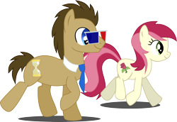 Size: 2994x2063 | Tagged: safe, artist:nero-narmeril, doctor whooves, roseluck, time turner, earth pony, pony, g4, it ain't easy being breezies, 3d glasses, female, high res, male, mare, simple background, stallion, transparent background, vector