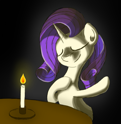 Size: 1173x1200 | Tagged: safe, artist:itchystomach, rarity, pony, unicorn, g4, candle, digital art, eyes closed, female, hoof on chest, solo, table