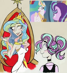 Size: 2339x2545 | Tagged: safe, artist:citi, screencap, princess celestia, starlight glimmer, human, g4, memories and more, my little pony: friendship is forever, high res, humanized, scene interpretation, screencap reference, traditional art