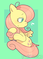 Size: 956x1296 | Tagged: safe, artist:funky-toons, fluttershy, pegasus, pony, g4, cute, ear fluff, female, mare, profile, shyabetes, solo, sweat, sweatdrop