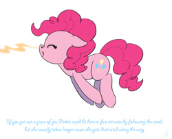 Size: 955x777 | Tagged: safe, artist:carnifex, pinkie pie, earth pony, pony, g4, cute, diapinkes, eyes closed, female, floppy ears, implied food, mare, nose wrinkle, ponk, pronking, smelling, smiling, solo, tongue out