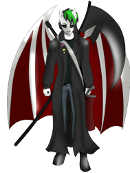 Size: 378x499 | Tagged: safe, artist:lullabyjak, oc, oc only, oc:bloody snow, bat pony, anthro, commission, postal 2, simple background, solo, transparent background