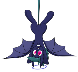 Size: 2332x2159 | Tagged: safe, artist:moonatik, oc, oc only, oc:marcus bat, bat pony, pony, art trade, bat pony oc, bat wings, collar, featureless crotch, hanging, hanging by tail, hanging upside down, high res, looking at you, male, simple background, solo, spread wings, stallion, transparent background, wings