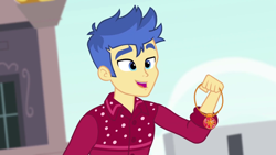 Size: 1280x720 | Tagged: safe, screencap, flash sentry, cheer you on, equestria girls, equestria girls series, g4, spoiler:eqg series (season 2), blue eyes, clothes, geode of empathy, magical geodes, male, smiling