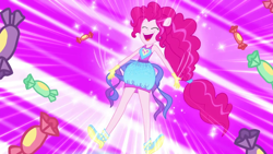 Size: 1920x1080 | Tagged: safe, screencap, pinkie pie, cheer you on, equestria girls, g4, my little pony equestria girls: better together, candy, female, food, ponied up, sleeveless, solo, super ponied up