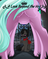 Size: 3057x3736 | Tagged: safe, artist:arctic-fox, oc, oc only, oc:axl, oc:sapphire night, alicorn, earth pony, pony, alicorn oc, butt, castle, clothes, commission, female, for your eyes only, framed by legs, gate, high res, horn, jewelry, male, mare, movie poster, necklace, plot, scarf, spooky, stallion, sunglasses, wings