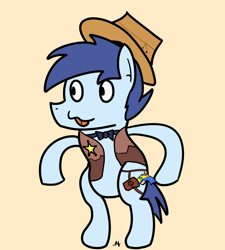 Size: 900x1000 | Tagged: safe, artist:moonahd, oc, oc only, oc:beefy, dog, dog pony, pegasus, pony, clothes, collar, cowboy hat, hat, holster, male, sheriff's badge, simple background, standing up, tongue out, vest, watergun