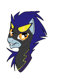 Size: 306x412 | Tagged: safe, artist:mare--in--the--moon, artist:pooryorick, nightshade, pony, g4, bust, clothes, costume, female, goggles, grin, mare, shadowbolts, shadowbolts (nightmare moon's minions), shadowbolts costume, shadowbolts uniform, simple background, smiling, solo, transparent background