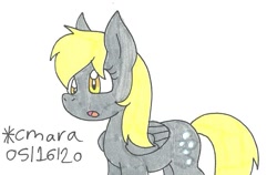 Size: 970x612 | Tagged: safe, artist:cmara, derpy hooves, pegasus, pony, g4, female, mare, open mouth, simple background, solo, traditional art, white background