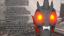 Size: 1280x720 | Tagged: safe, artist:shifttgc, oc, oc only, oc:shift changeling, changeling, 3d, changeling oc, city 17, eyebrows, fangs, half-life: alyx, half-life: alyx workshop tools, red changeling, red eyes, red wings, solo, source 2, source 2 filmmaker, source filmmaker, wip