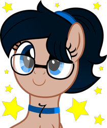 Size: 4000x4754 | Tagged: safe, artist:melisareb, oc, oc only, oc:crescend cinnamon, earth pony, pony, absurd resolution, bust, choker, cute, female, glasses, inkscape, looking at you, mare, ocbetes, scrunchie, simple background, solo, stars, transparent background, vector, weapons-grade cute