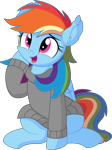 Size: 5766x7699 | Tagged: safe, artist:cyanlightning, rainbow dash, pegasus, pony, .svg available, absurd resolution, clothes, cute, dashabetes, ear fluff, female, folded wings, looking up, mare, open mouth, simple background, sitting, solo, sweater, transparent background, vector, wings