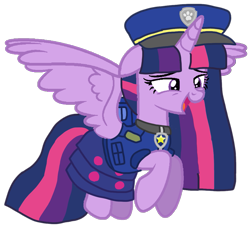 Size: 1099x1004 | Tagged: safe, artist:徐詩珮, twilight sparkle, alicorn, pony, series:sprglitemplight diary, series:sprglitemplight life jacket days, series:springshadowdrops diary, series:springshadowdrops life jacket days, g4, alternate universe, base used, chase (paw patrol), clothes, cute, female, floppy ears, hat, mare, open mouth, paw patrol, simple background, solo, spread wings, transparent background, twilight sparkle (alicorn), wings