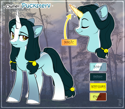 Size: 1600x1400 | Tagged: safe, artist:trickate, oc, oc only, oc:abigail blackwood, pony, unicorn, bell, female, magic, reference sheet, solo