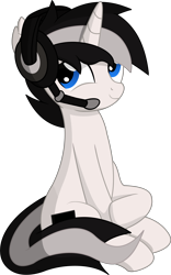 Size: 5029x8040 | Tagged: safe, artist:cyanlightning, oc, oc only, oc:bluehplays, pony, unicorn, .svg available, absurd resolution, female, headphones, looking up, mare, rule 63, simple background, sitting, solo, transparent background, vector