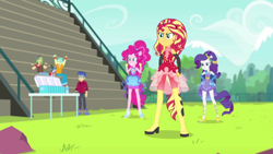 Size: 1920x1080 | Tagged: safe, screencap, brawly beats, flash sentry, pinkie pie, rarity, ringo, sandalwood, sunset shimmer, cheer you on, equestria girls, g4, my little pony equestria girls: better together