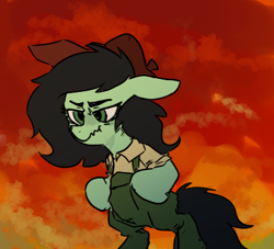 Size: 396x360 | Tagged: safe, artist:anonymous, oc, oc only, oc:filly anon, earth pony, pony, bipedal, context in description, courage the cowardly dog, eustace bagge, female, filly, ponified, solo