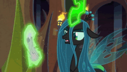 Size: 1920x1080 | Tagged: safe, artist:mixermike622, edit, edited screencap, screencap, queen chrysalis, oc, oc:fluffle puff, changeling, changeling queen, pony, frenemies (episode), g4, to where and back again, ..., abusive relationship, adorable distress, adoracreepy, angry, animated, anxiety, bad end, badass, badass adorable, bait and switch, beware the nice ones, canon x oc, chainsaw, creepy, crossing the memes, cute, damsel in distress, dark comedy, dominatrix, duo, faic, fail, fear, female, flapping, former queen chrysalis, frown, gasp, grimderp, gritted teeth, hardcore, help me, helpless, hyperventilating, intimidating, lesbian, looking at each other, mare, meme, menacing, nervous, now you fucked up, obey, oh crap, oh crap face, overly attached girlfriend, panic, panic attack, rekt, savage, scared, ship:chrysipuff, shipping, shit just got real, shocked, shrunken pupils, sound, standing, subdorable, submissive, subversion, this will end in death, this will end in pain, this will end in tears, this will end in tears and/or death, threat, threatening, tongue out, wall of tags, wavy mane, webm, what a twist, wide eyes, wings, worried, yandere