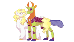 Size: 1280x732 | Tagged: safe, artist:itstechtock, prince blueblood, thorax, changedling, changeling, g4, bluerax, exoskeleton, gay, interspecies, king thorax, male, shipping, simple background, transparent background