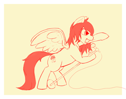 Size: 2360x1852 | Tagged: safe, artist:thewindking, oc, oc only, oc:reia hope, pegasus, pony, heavy metal, microphone, monochrome, pegasus oc, simple background, sketch, wings