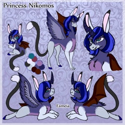 Size: 900x900 | Tagged: safe, artist:esmeia, artist:xesmeiax, oc, oc only, draconequus, hybrid, bat wings, bust, chest fluff, draconequus oc, interspecies offspring, offspring, parent:discord, parent:princess luna, parents:lunacord, reference sheet, solo, wings
