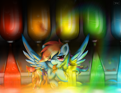 Size: 2600x2000 | Tagged: safe, artist:thetarkaana, rainbow dash, pegasus, pony, fanfic:rainbow factory, g4, eye clipping through hair, female, high res, licking, liquid rainbow, mare, rainbow factory dash, solo, spectra, spread wings, tongue out, wings