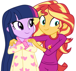 Size: 1024x967 | Tagged: safe, artist:emeraldblast63, sunset shimmer, twilight sparkle, human, equestria girls, g4, clothes, pajamas, simple background, transparent background