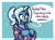 Size: 1280x948 | Tagged: safe, artist:poecillia-gracilis19, gameloft, trixie, pony, unicorn, g4, babysitter trixie, clothes, dialogue, female, floppy ears, gameloft interpretation, hoodie, meme, pigtails, smiling, solo, speech bubble, this will not end well