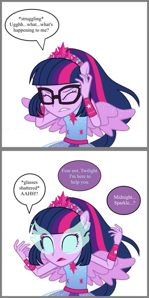 2338754 - safe, artist:5mmumm5, sci-twi, twilight sparkle, equestria girls,  g4, comic, dialogue, english, japanese, midnight sparkle, monochrome -  Derpibooru