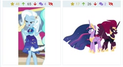 Size: 1112x608 | Tagged: safe, artist:ejlightning007arts, edit, edited screencap, screencap, fizzlepop berrytwist, tempest shadow, trixie, twilight sparkle, alicorn, pony, derpibooru, equestria girls, equestria girls series, g4, i'm on a yacht, the last problem, spoiler:eqg series (season 2), alicornified, alternate timeline, armor, blushing, butt smack, butt touch, clothes, eye scar, female, horn, juxtaposition, lesbian, mare, meta, midriff, older, older twilight, older twilight sparkle (alicorn), open mouth, open smile, payback, princess tempest shadow, princess twilight 2.0, race swap, raised hoof, raised leg, sarong, scar, sexy face, ship:tempestlight, shipping, smiling, spanking, sports bra, spread wings, swimsuit, tempest gets her horn back, tempest now has a true horn, tempesticorn, twilight sparkle (alicorn), unexpected, vector, wall of tags, wing slap, wings, wingspank