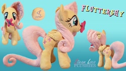 Size: 1280x720 | Tagged: safe, artist:steam-loco, fluttershy, butterfly, pegasus, pony, g4, cute, cutie mark, embroidery, female, irl, magnet, photo, plushie, solo