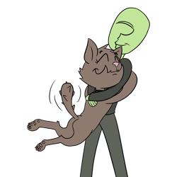 Size: 847x870 | Tagged: safe, artist:happy harvey, oc, oc only, oc:anon, diamond dog, human, butt, collar, eyes closed, female, female diamond dog, hug, lifting, male, paw pads, paws, phone drawing, plot, simple background, tail wag, transparent background