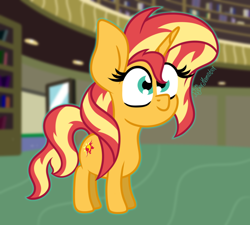 Size: 1574x1416 | Tagged: safe, artist:puperhamster, sunset shimmer, pony, unicorn, g4, female, library, mare, solo