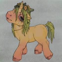 Size: 1240x1240 | Tagged: safe, artist:oops, oc, oc only, unnamed oc, pony, unicorn, g3, dandelion, lips, messy mane, sad, solo, vent art