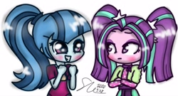 Size: 2982x1615 | Tagged: safe, artist:starflashing twinkle, aria blaze, sonata dusk, equestria girls, g4, ariabetes, blushing, clothes, cute, dress, female, food, lesbian, ship:arisona, shipping, simple background, sonatabetes, taco, white background