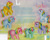 Size: 946x759 | Tagged: safe, photographer:breyer600, moonstone, parasol (g1), skydancer, starshine, sunlight (g1), windy (g1), earth pony, pegasus, pony, unicorn, g1, official, backcard, backcard story, blushing, bow, castle, female, mare, rainbow ponies, tail bow, text
